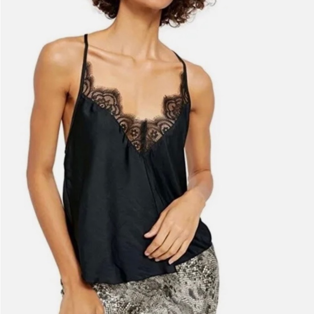 free people starlight cami black silly material with tin straps and sexy lace